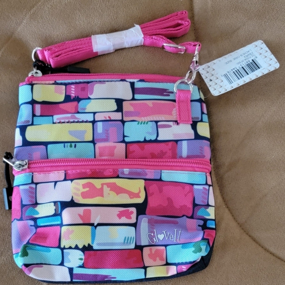 NWT! Cute and colorful! GloveIt Tile Fusion 2 Zipper Carry Bag Crossbody.